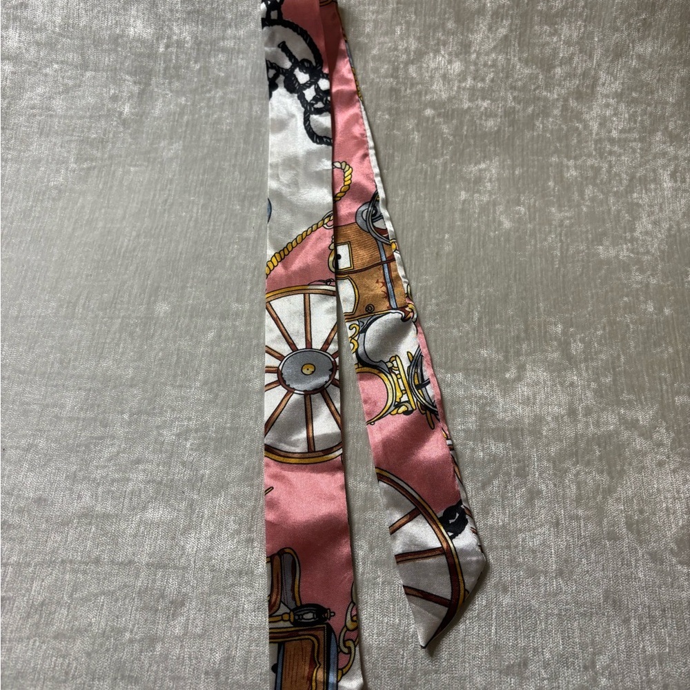 Twilly Elegant Pink and White Silk Scarf